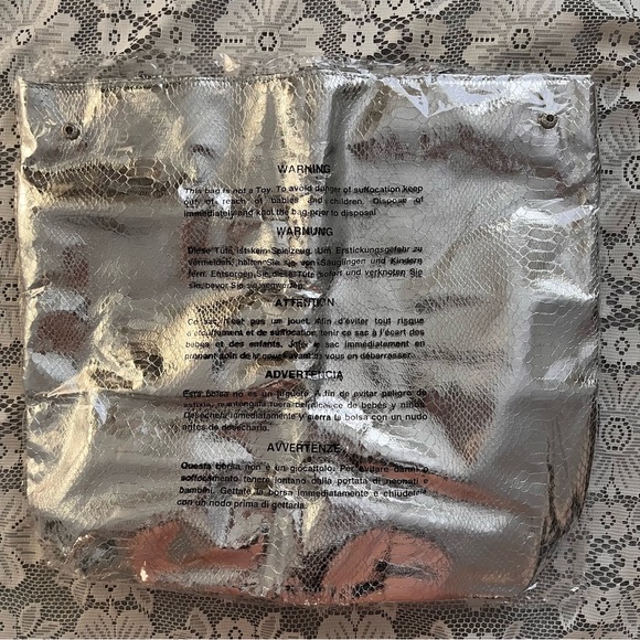 Elizabeth Grant Shiny Metallic Silver Tote Bag textured lined lightweight summer - Picture 5 of 16